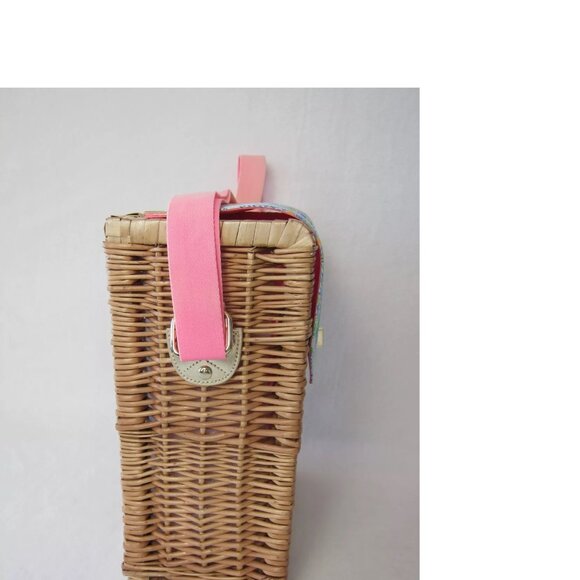 LILLY PULITZER Cheek to Cheek Wicker Wine Carrier Strap Multicolor Basket Tote - Picture 2 of 16